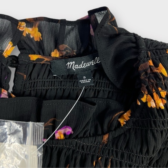- NWT Madewell Georgette Ruffle-Collar Smocked Top in Falling Freesias B… - Picture 7 of 14